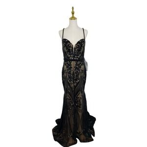Mac Duggal Bustier Damask Sequin Trumpet Gown Size 10 $598